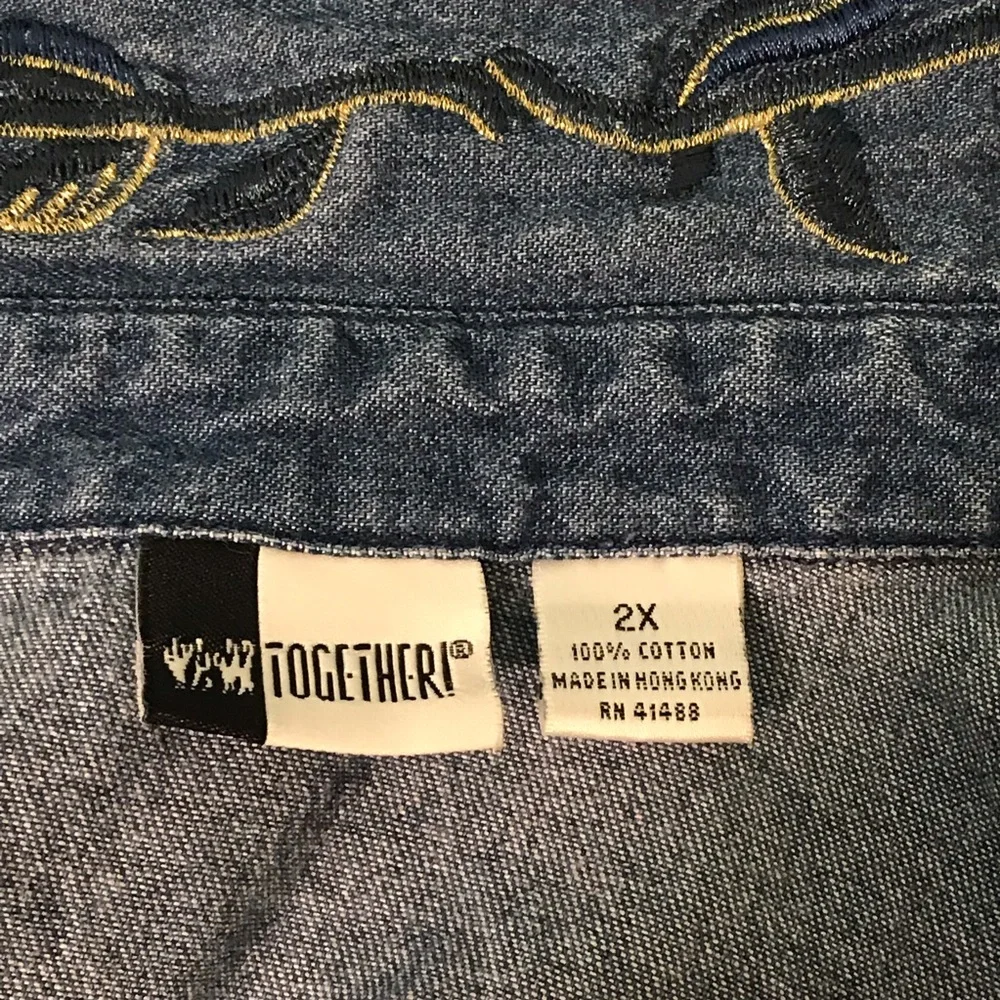 Together Blue Denim Embroidered Button-Front Blouse